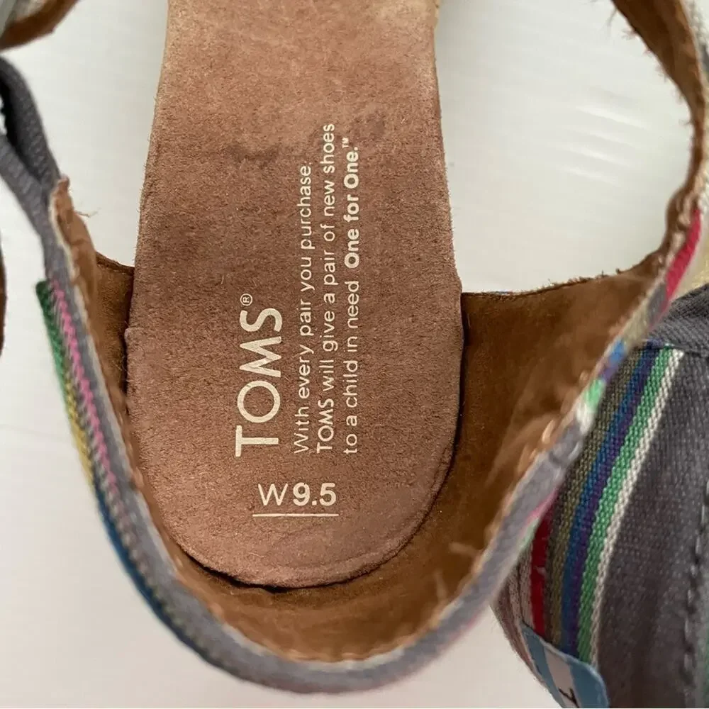 Toms Sienna striped strappy wedge sandals size 9.5 W